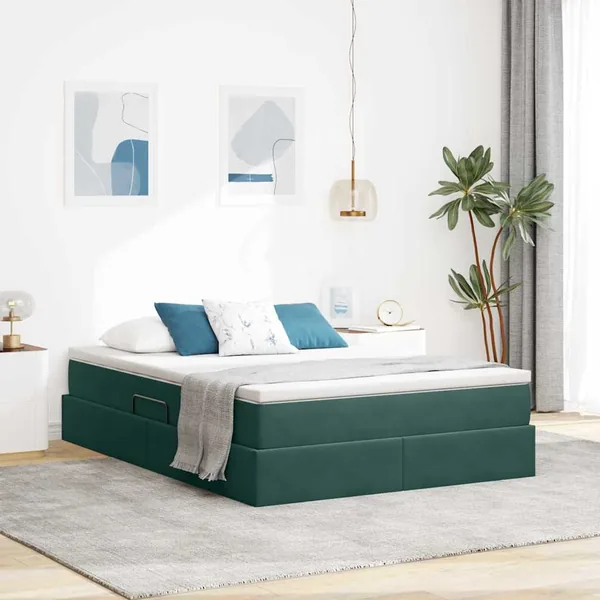 Lit avec rangement et matelas Vert foncé 140 x 200 cm Velours