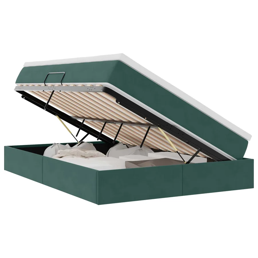 Lit avec rangement et matelas Vert foncé 140 x 200 cm Velours - 2
