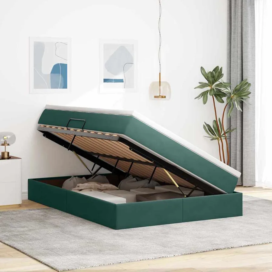 Lit avec rangement et matelas Vert foncé 140 x 200 cm Velours - 4