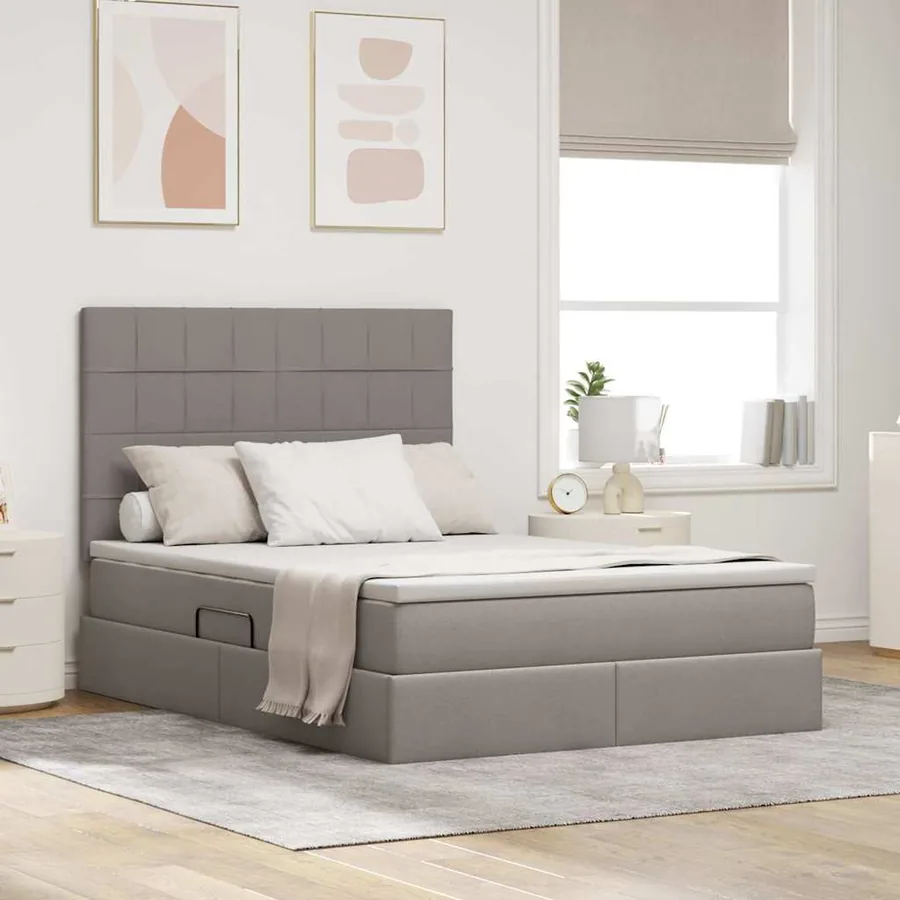 Lit de rangement LED avec matelas Taupe 140 x 200 cm Tissu