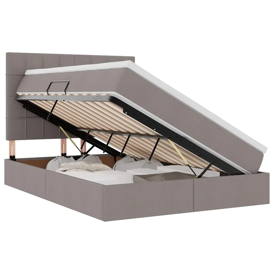 Lit de rangement LED avec matelas Taupe 140 x 200 cm Tissu - 2