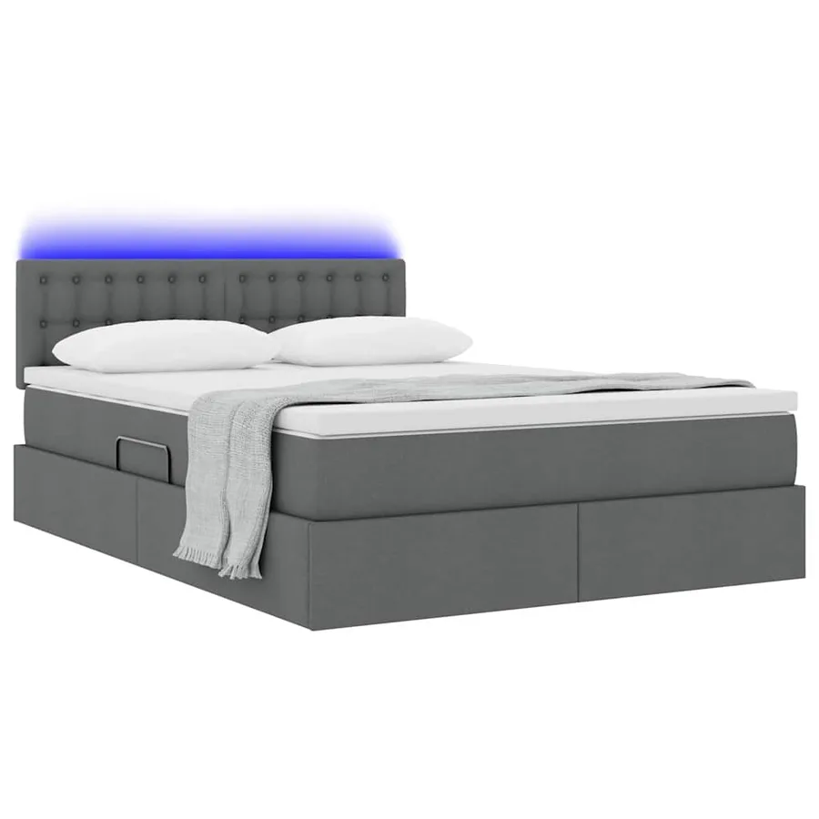 Lit de rangement LED avec matelas Gris foncé 140 x 200 cm Tissu - 3