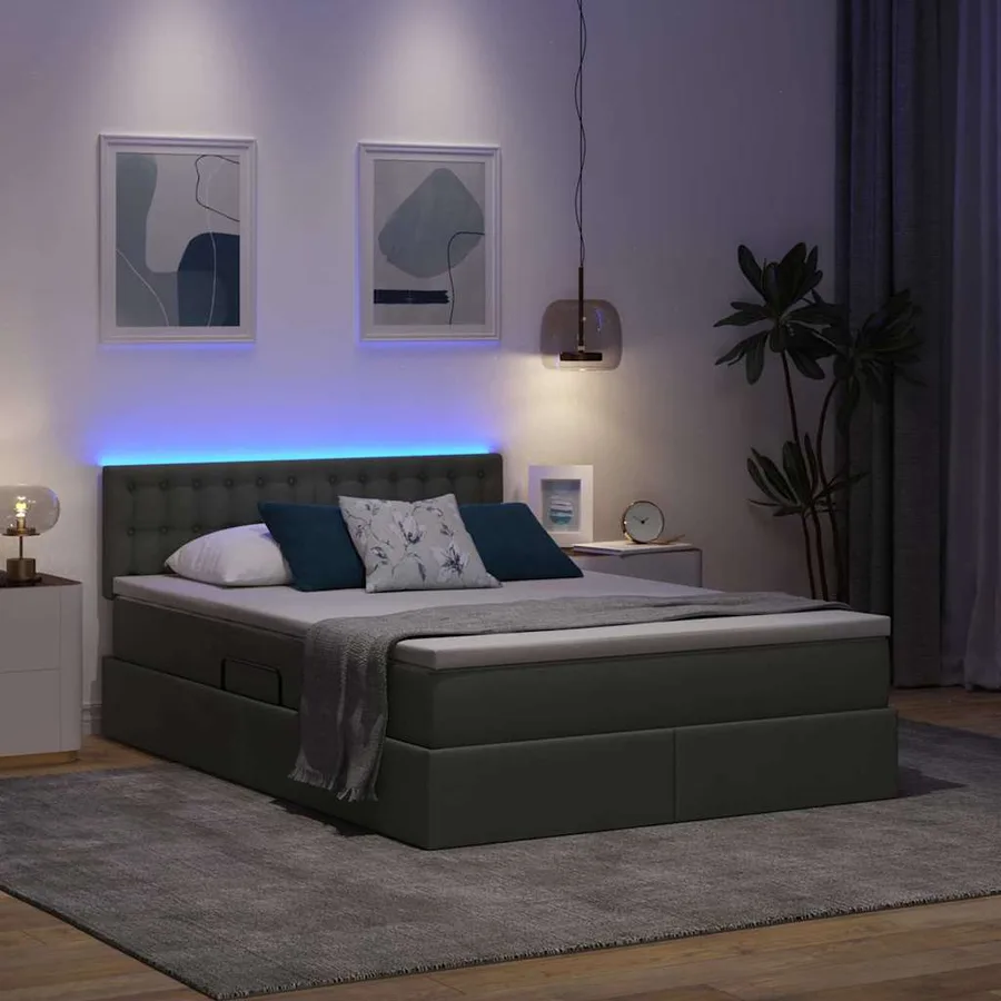 Lit de rangement LED avec matelas Gris foncé 140 x 200 cm Tissu - 5