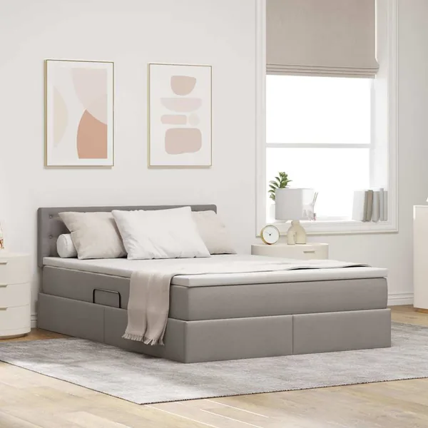 Lit de rangement LED avec matelas Taupe 140 x 200 cm Tissu