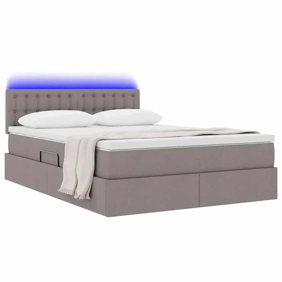 Lit de rangement LED avec matelas Taupe 140 x 200 cm Tissu - 3