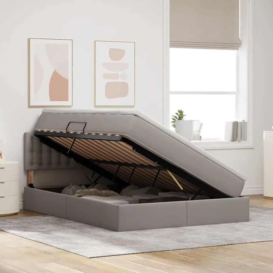 Lit de rangement LED avec matelas Taupe 140 x 200 cm Tissu - 4