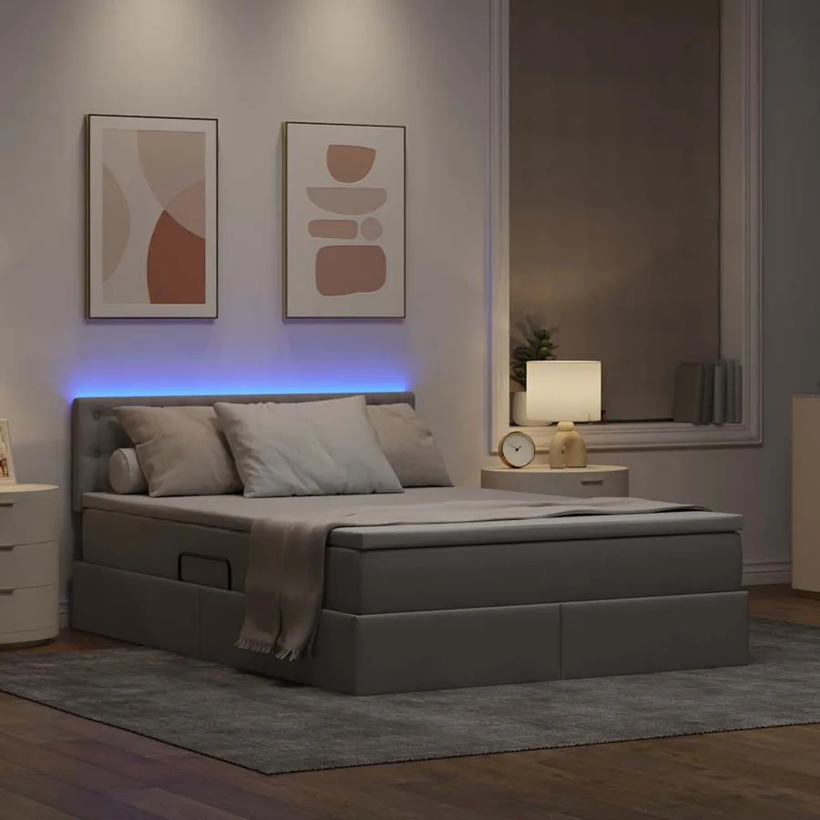Lit de rangement LED avec matelas Taupe 140 x 200 cm Tissu - 5