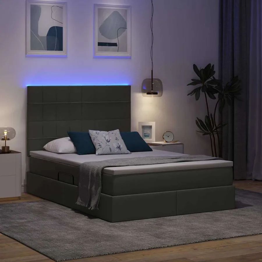 Lit de rangement LED avec matelas Gris foncé 140 x 200 cm Tissu - 5