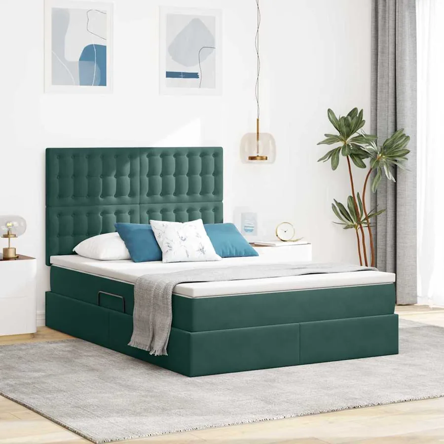 Lit de rangement LED avec matelas Vert foncé 140 x 200 cm