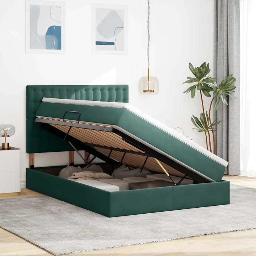 Lit de rangement LED avec matelas Vert foncé 140 x 200 cm - 4