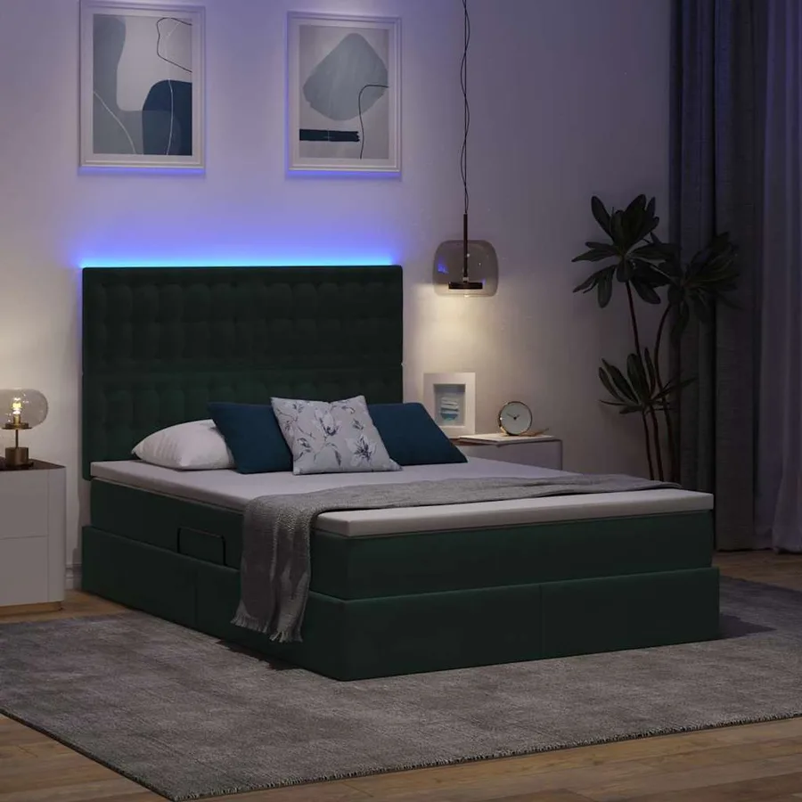 Lit de rangement LED avec matelas Vert foncé 140 x 200 cm - 5