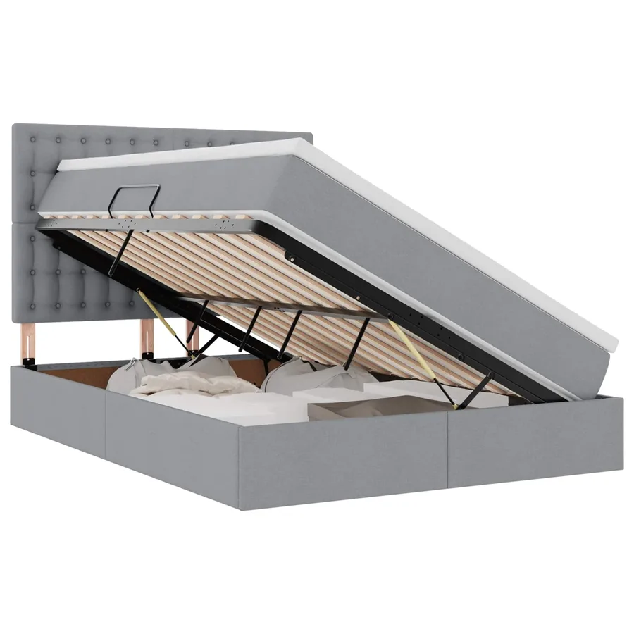 Lit avec rangement et matelas Gris clair 140 x 200 cm tissu - 2