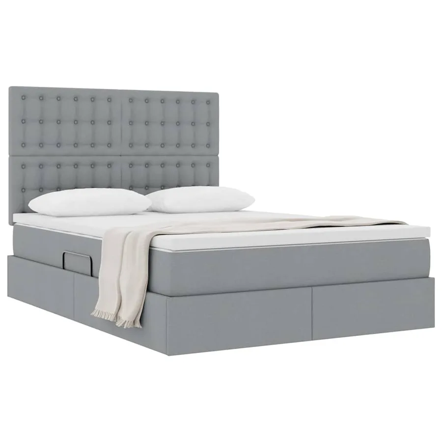 Lit avec rangement et matelas Gris clair 140 x 200 cm tissu - 3