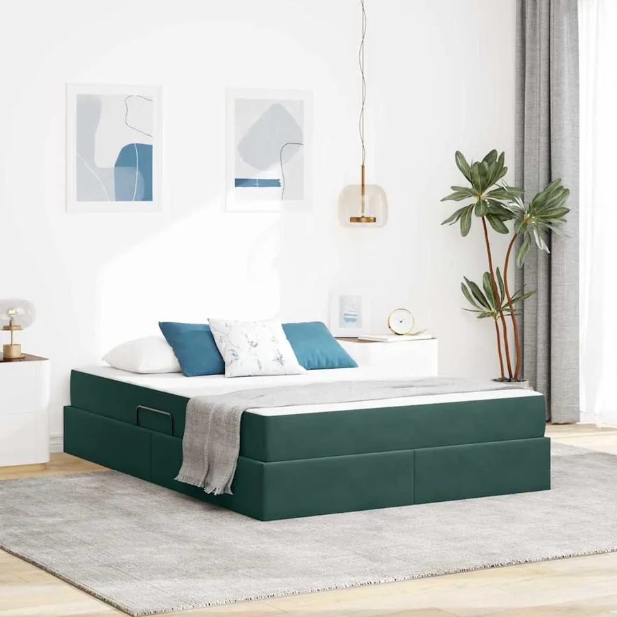 Lit avec rangement et matelas Vert foncé 140 x 200 cm Velours