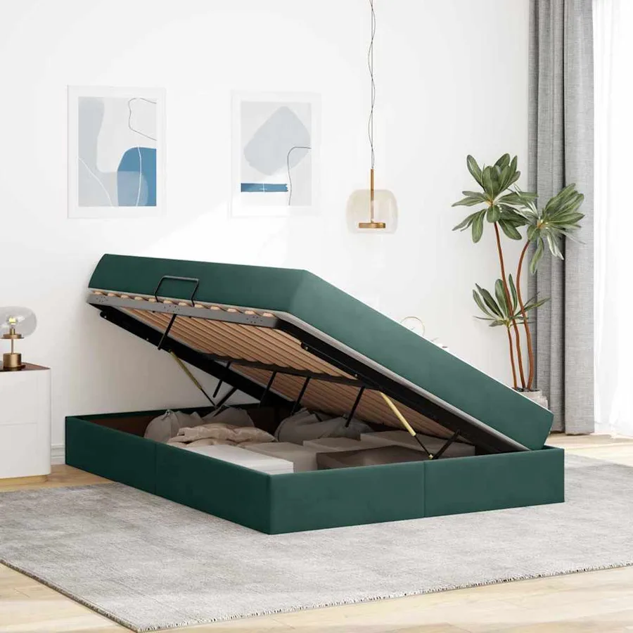 Lit avec rangement et matelas Vert foncé 140 x 200 cm Velours - 4