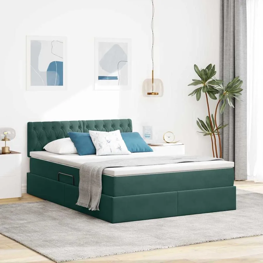 Lit de rangement LED avec matelas Vert foncé 140 x 200 cm
