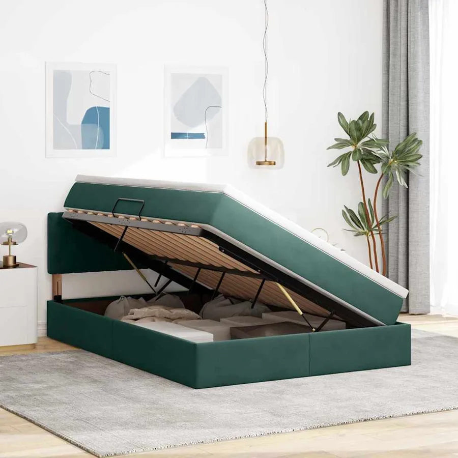 Lit de rangement LED avec matelas Vert foncé 140 x 200 cm - 4