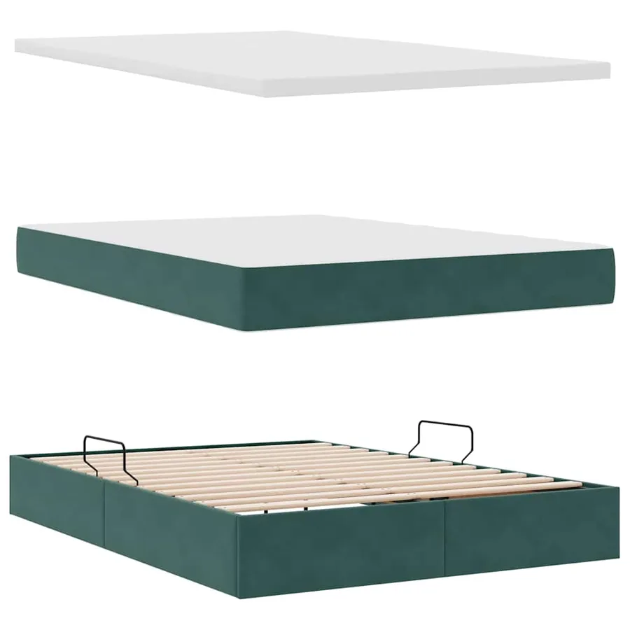 Lit de rangement LED avec matelas Vert foncé 140 x 200 cm - 9