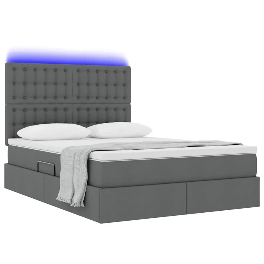 Lit de rangement LED avec matelas Gris foncé 140 x 200 cm Tissu - 3