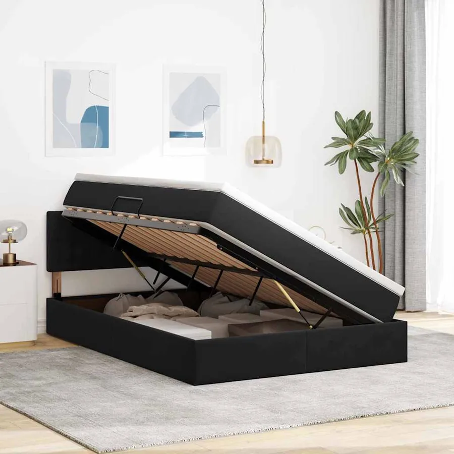 Lit de rangement LED avec matelas Noir 140 x 200 cm Velours - 4