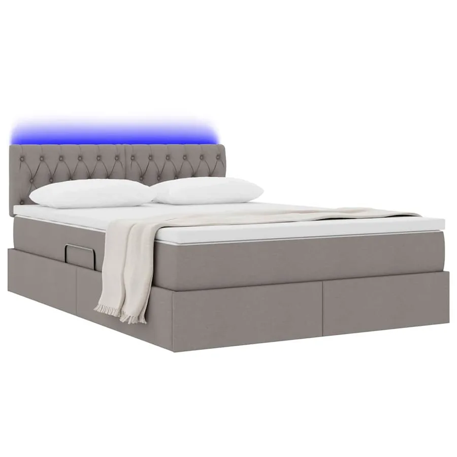 Lit de rangement LED avec matelas Taupe 140 x 200 cm Tissu - 3