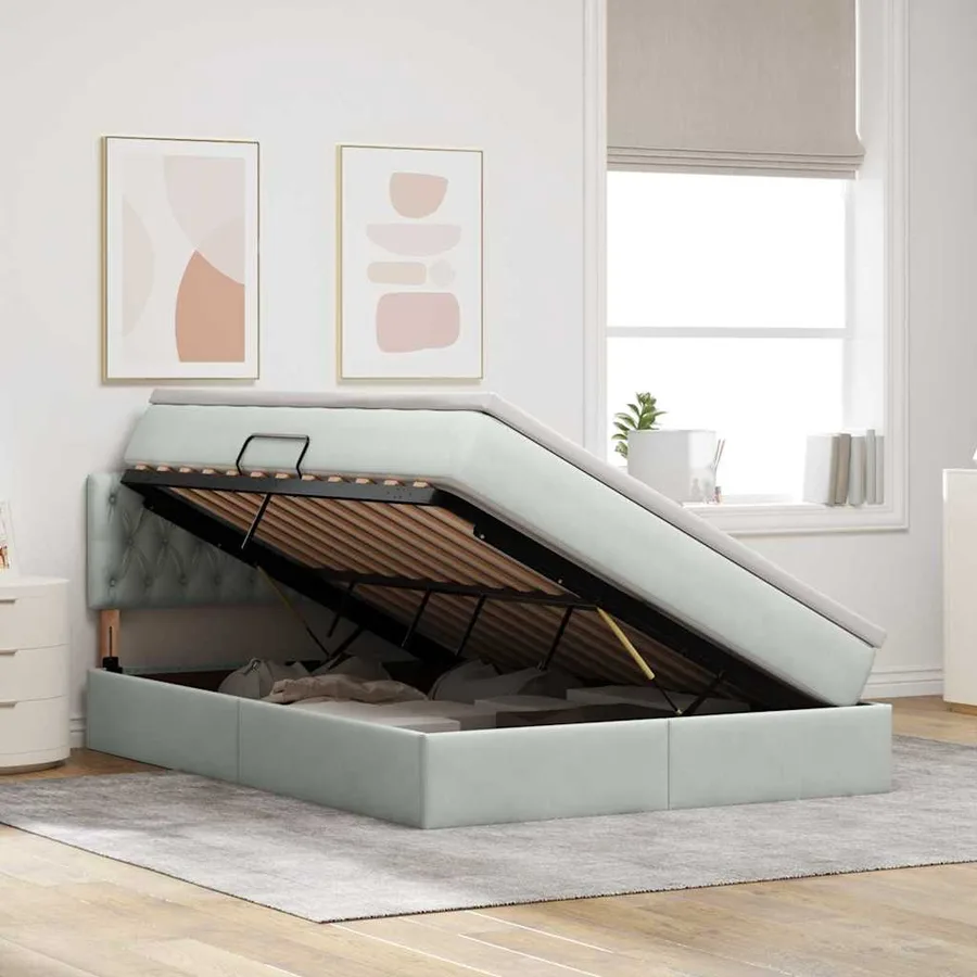 Lit de rangement LED avec matelas Gris clair 140 x 200 cm - 4