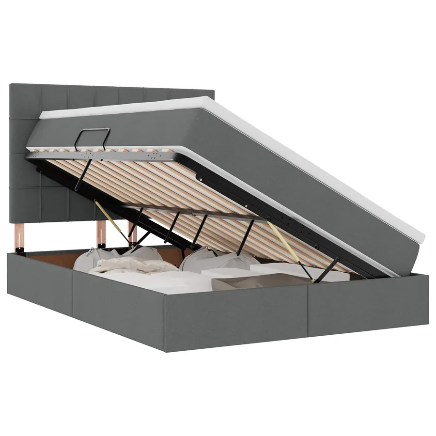 Lit avec rangement et matelas Gris foncé 140 x 200 cm tissu - 2