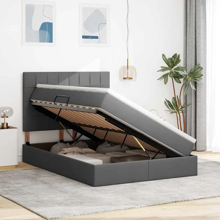 Lit avec rangement et matelas Gris foncé 140 x 200 cm tissu - 4