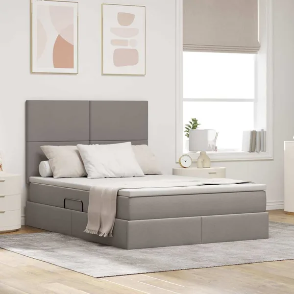 Lit avec rangement et matelas Taupe 140 x 200 cm tissu