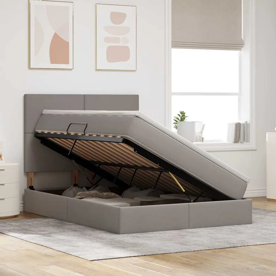 Lit avec rangement et matelas Taupe 140 x 200 cm tissu - 4