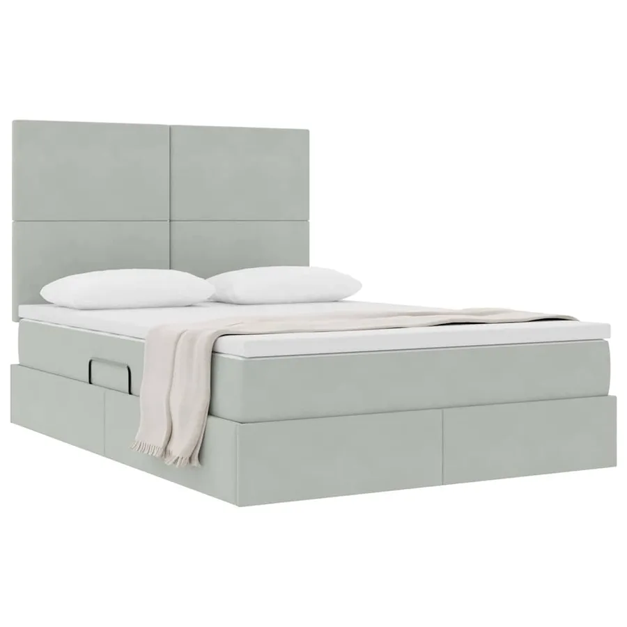 Lit avec rangement et matelas Gris clair 140 x 200 cm Velours - 3