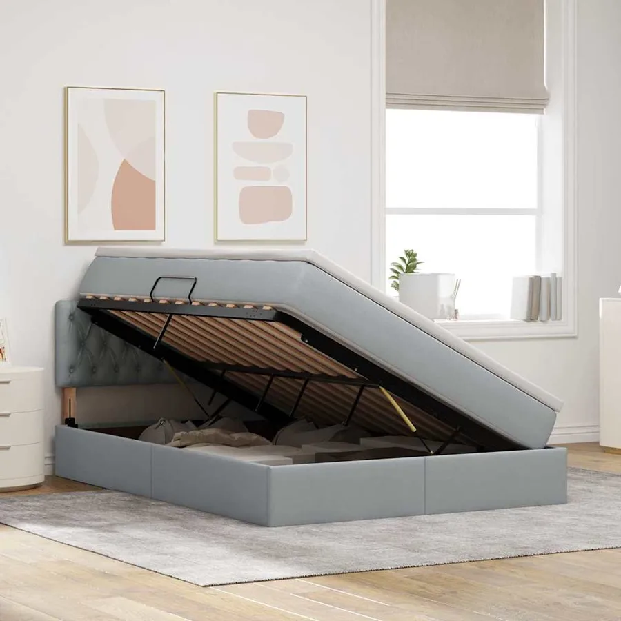 Lit avec rangement et matelas Gris clair 140 x 200 cm - 4