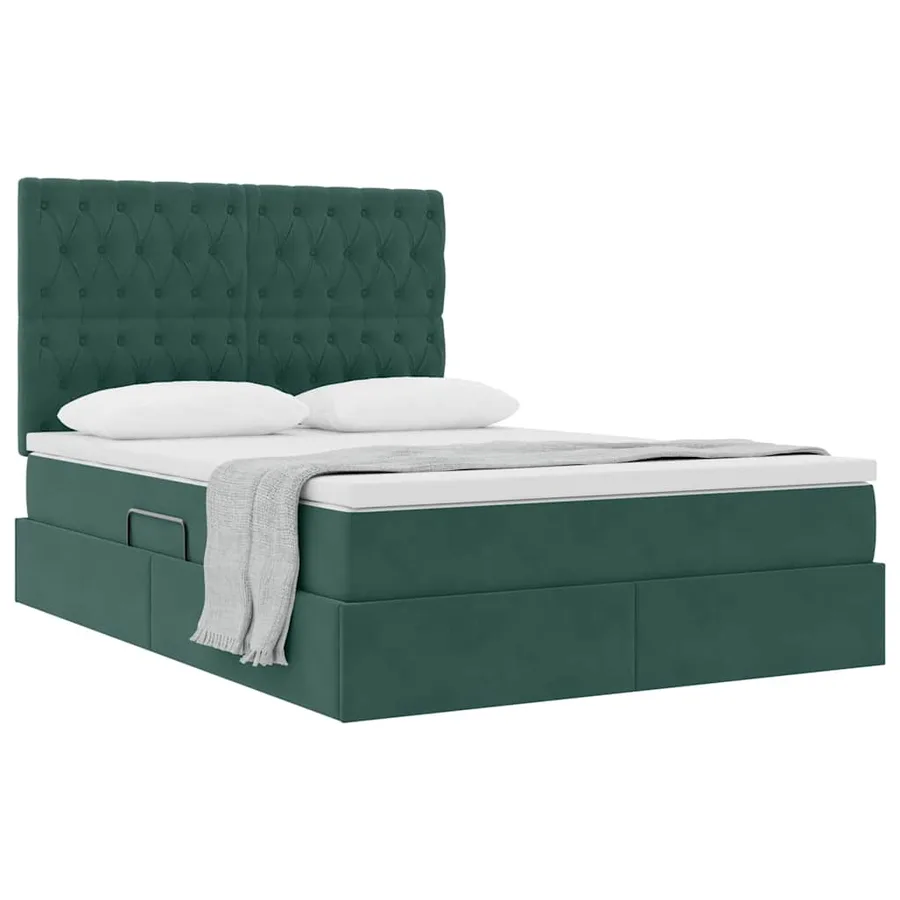 Lit avec rangement et matelas Vert foncé 140 x 200 cm Velours - 3