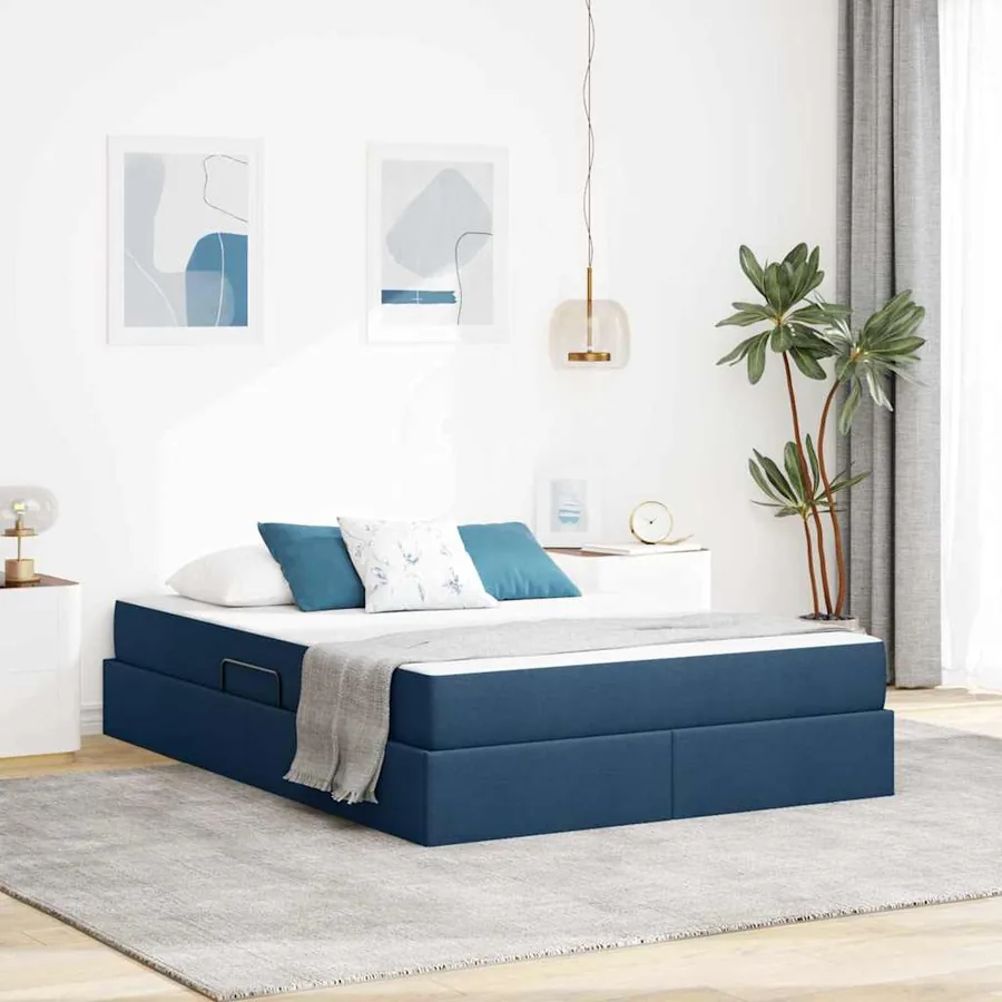 Lit avec rangement et matelas Bleu 140 x 200 cm Polyester