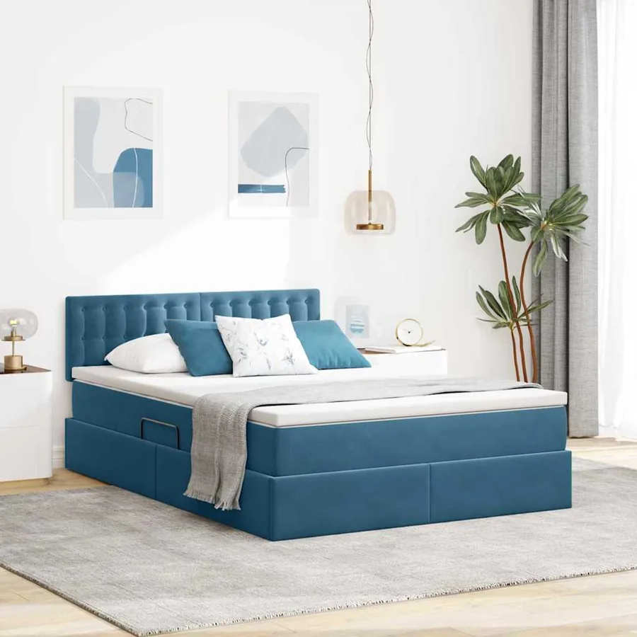 Lit de Rangement avec matelas Bleu foncé 140 x 200 cm Velours