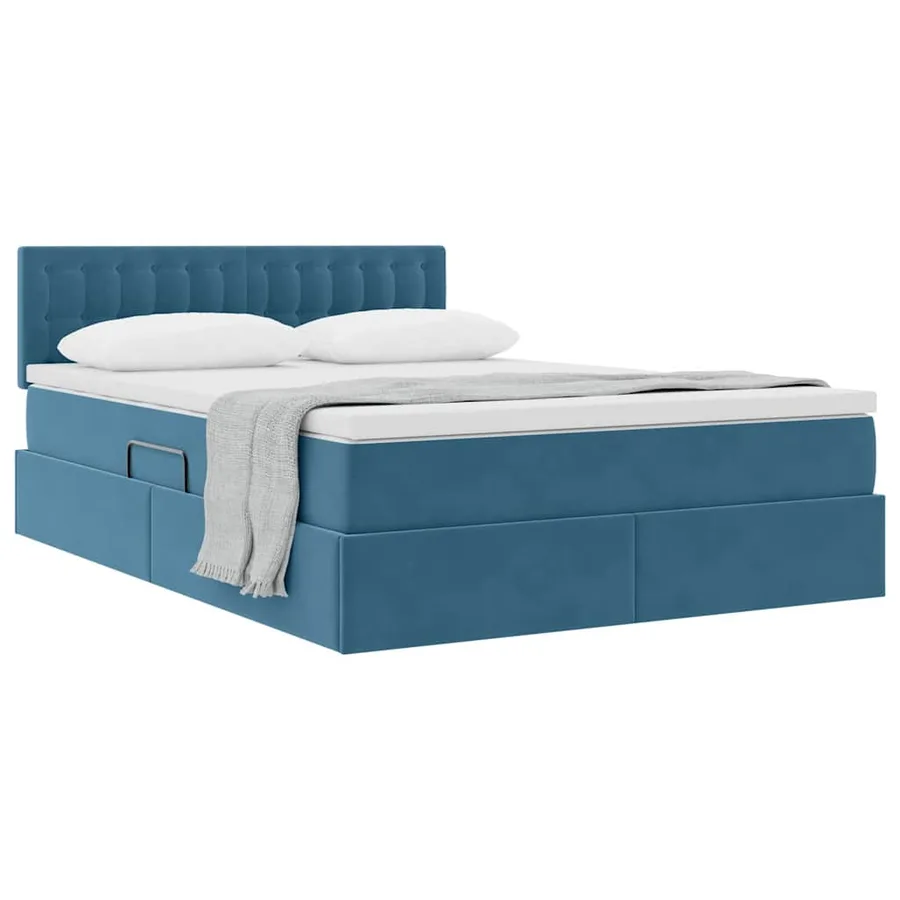 Lit de Rangement avec matelas Bleu foncé 140 x 200 cm Velours - 3