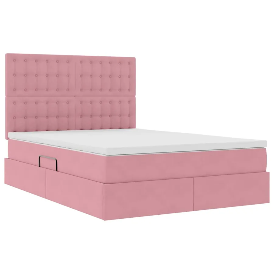 Lit avec rangement et matelas Rose 140 x 200 cm Velours - 5