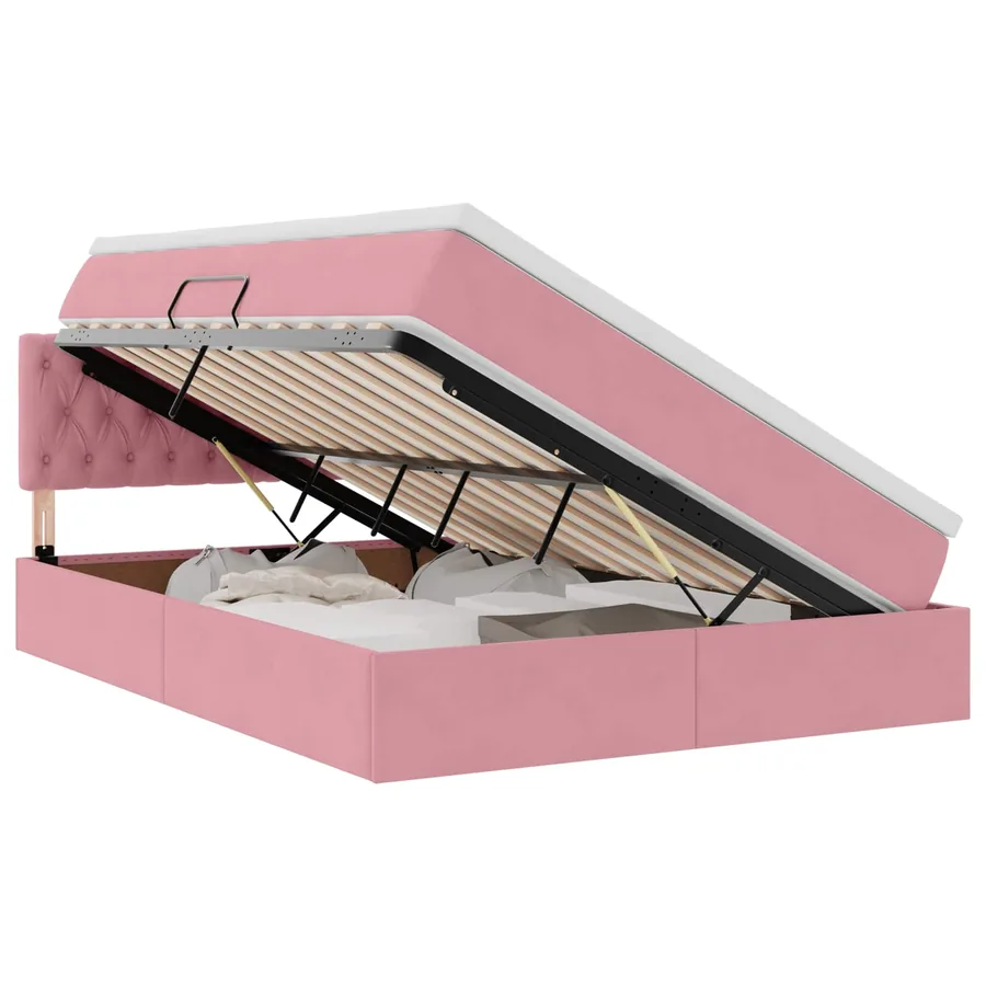 Lit de rangement LED avec matelas Rose 140 x 200 cm Velours - 2