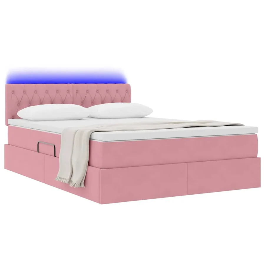 Lit de rangement LED avec matelas Rose 140 x 200 cm Velours - 3
