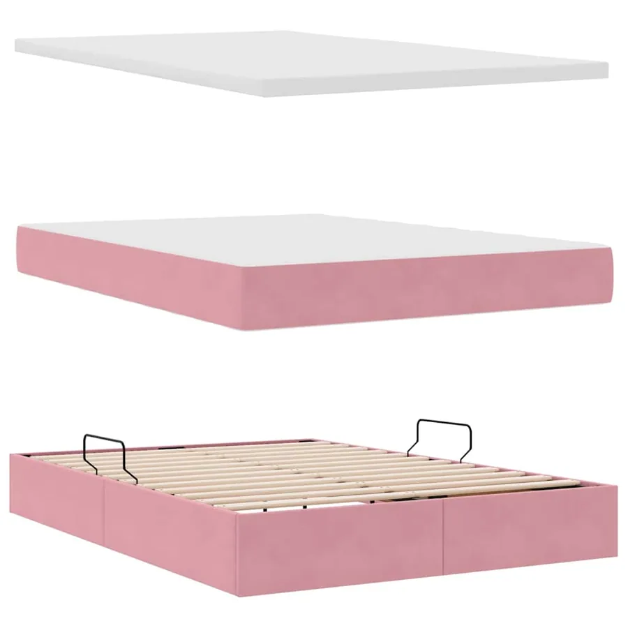 Lit de rangement LED avec matelas Rose 140 x 200 cm Velours - 9