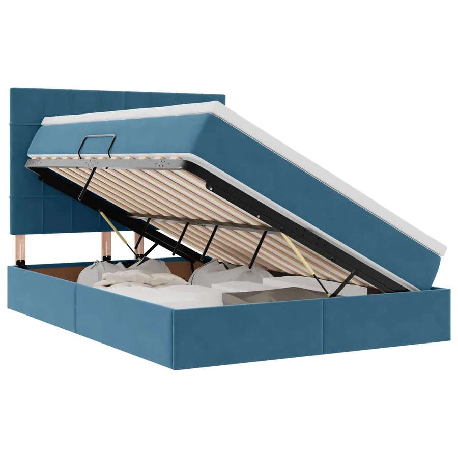 Lit avec rangement et matelas Bleu foncé 140 x 200 cm Velours - 2