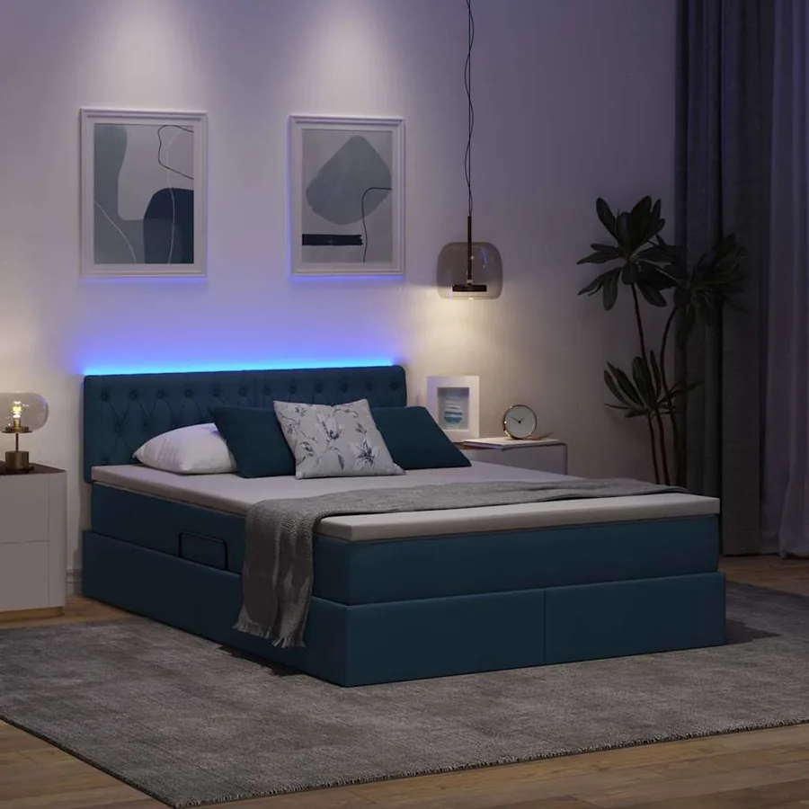 Lit de rangement LED avec matelas Bleu 140 x 200 cm Tissu - 5