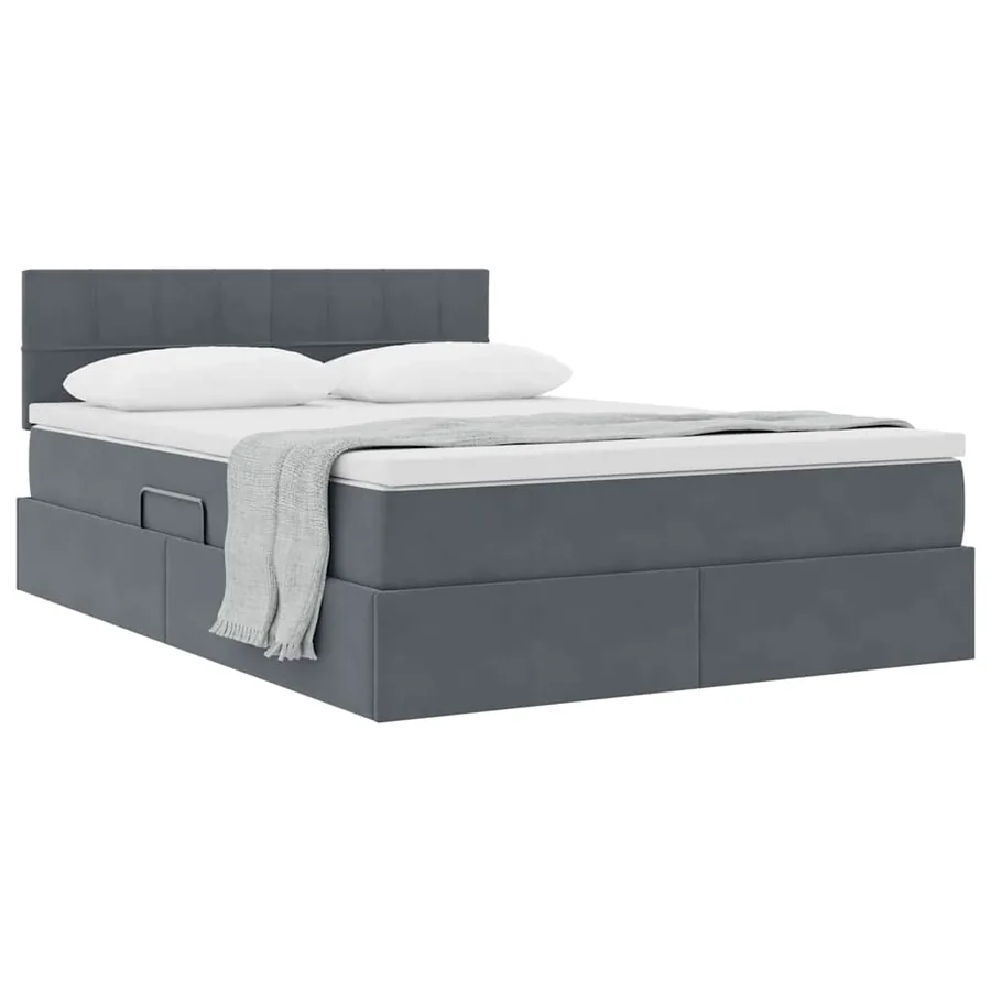 Lit de Rangement avec matelas Gris foncé 140 x 200 cm Velours - 3