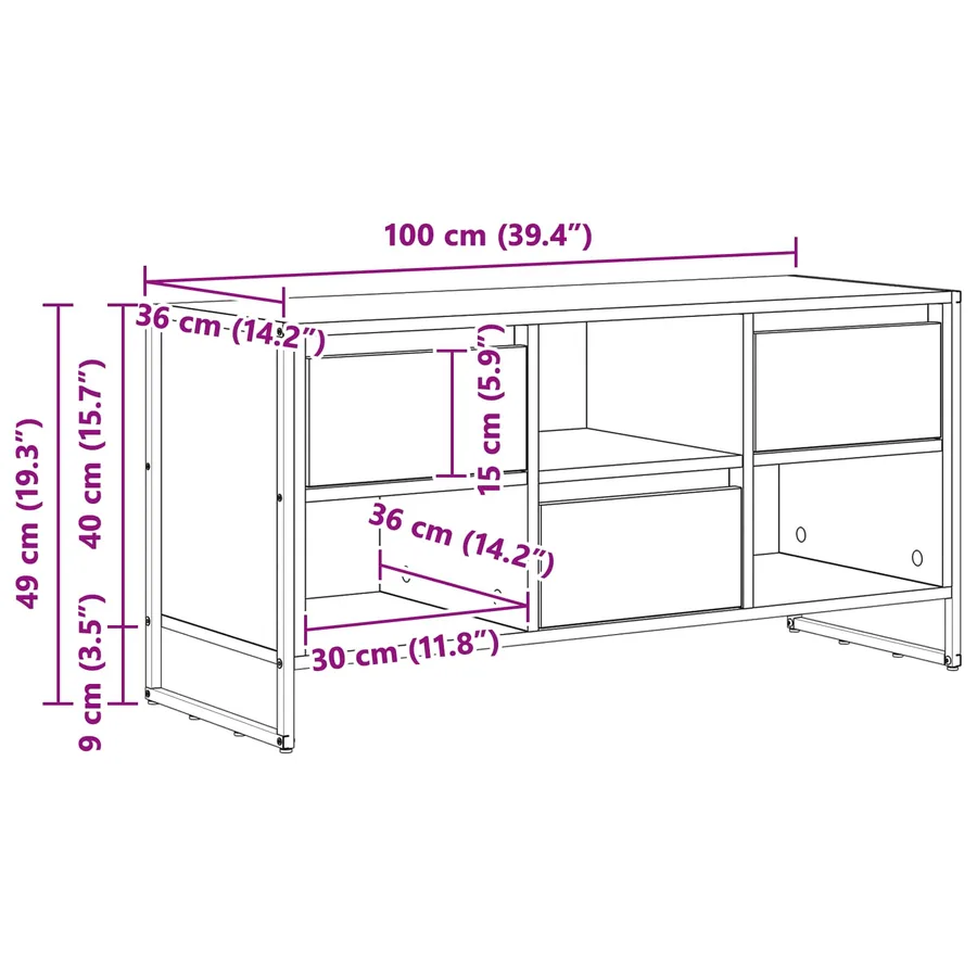 Meuble TV 100 x 36 x 49,5 cm Chêne artisan Bois d'ingénierie - 12