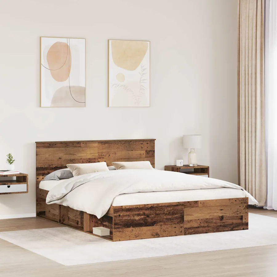 Cadre de lit Bois ancien 160 x 200 cm Pin massif - 3