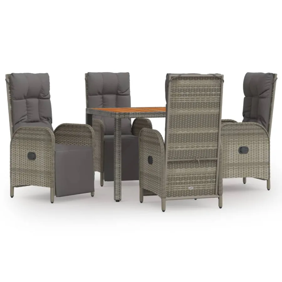Ensemble à manger de jardin 5 pcs coussins gris résine tressée - 2
