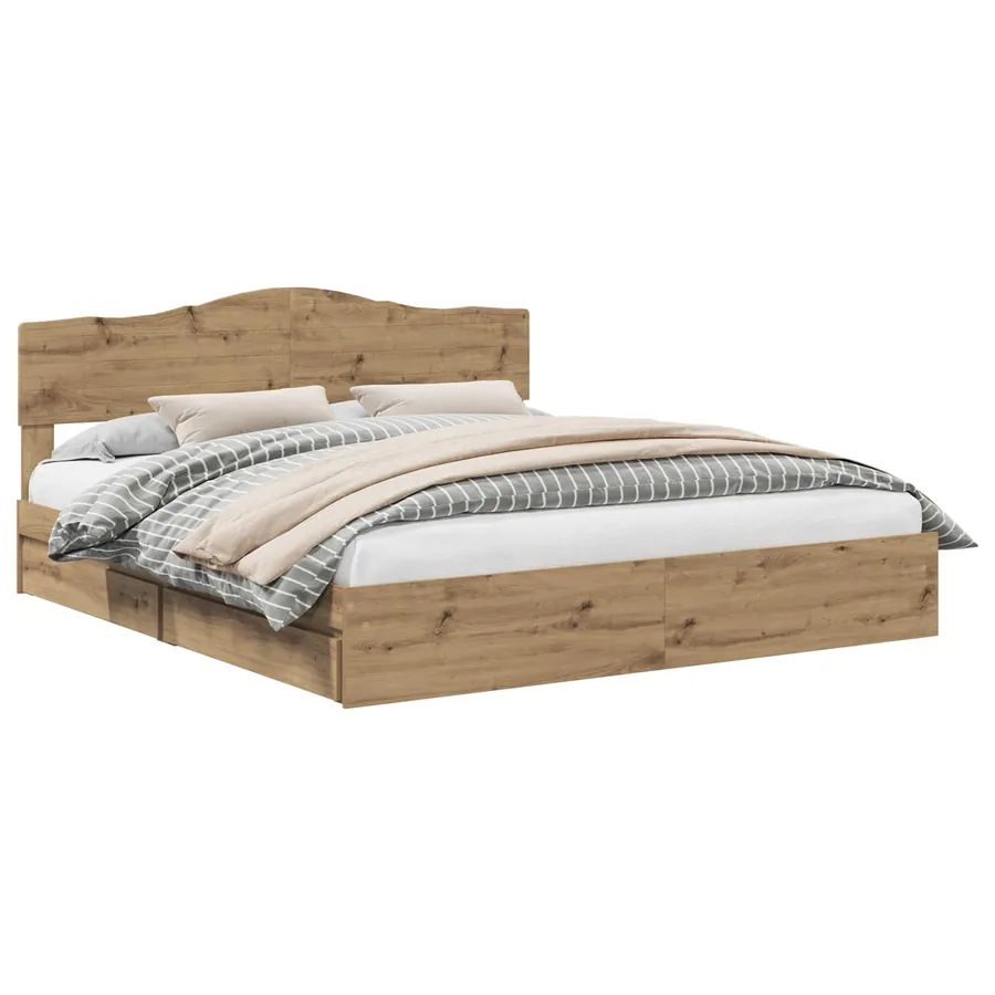 Cadre de lit Chêne artisan 200 x 200 cm Bois de pin massif - 2