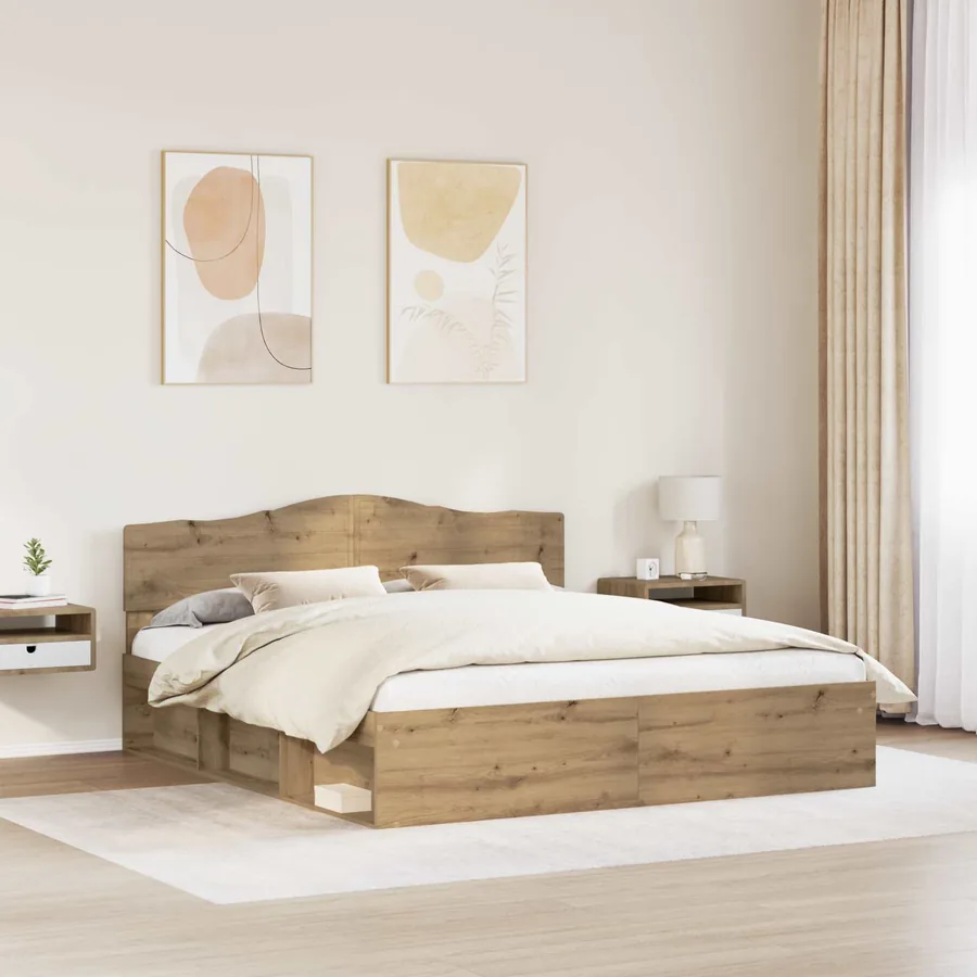 Cadre de lit Chêne artisan 200 x 200 cm Bois de pin massif - 3
