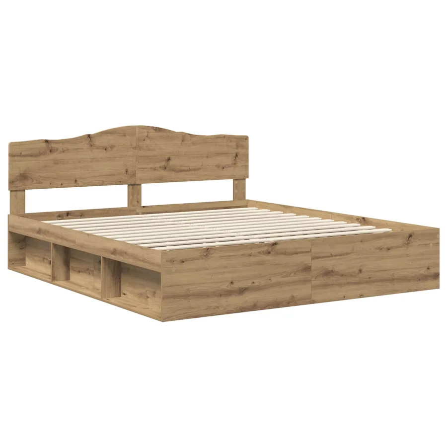 Cadre de lit Chêne artisan 200 x 200 cm Bois de pin massif - 4