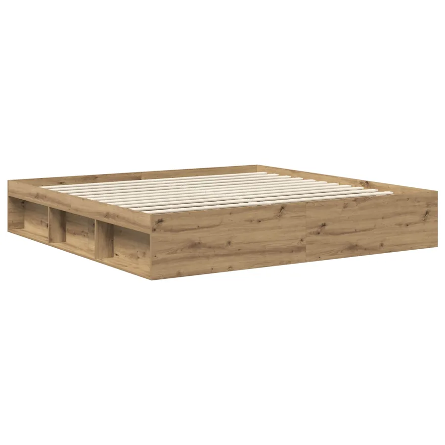 Cadre de lit Chêne artisan 200 x 200 cm Bois de pin massif - 5